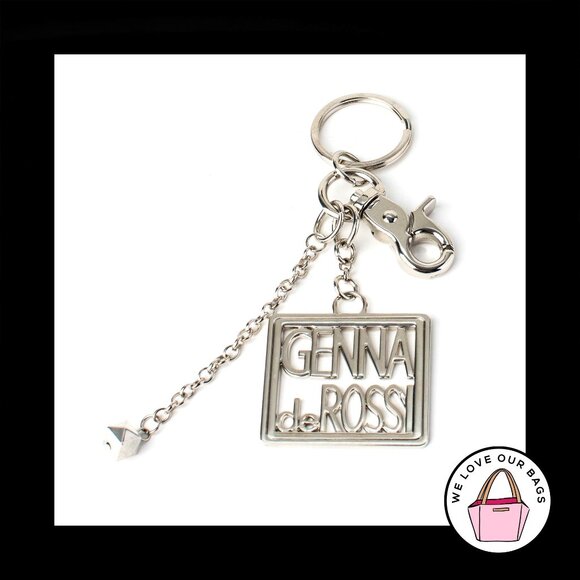 GENNA DE ROSSI Cutout Silver Nickel Square Key Fob Bag Charm Keychain Hang Tag - Picture 1 of 1